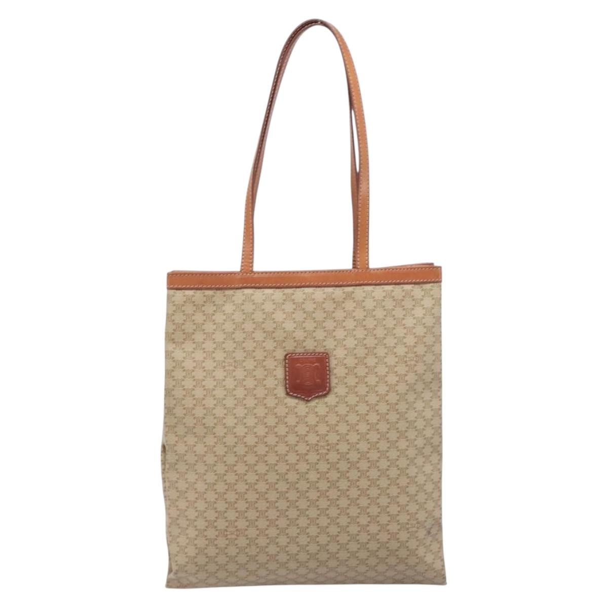 CELINE Macadam Tote Bag PVC Beige Auth ep17085