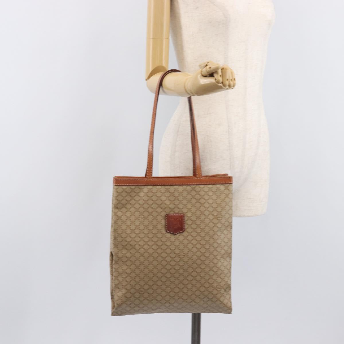 CELINE Macadam Tote Bag PVC Beige Auth ep17085