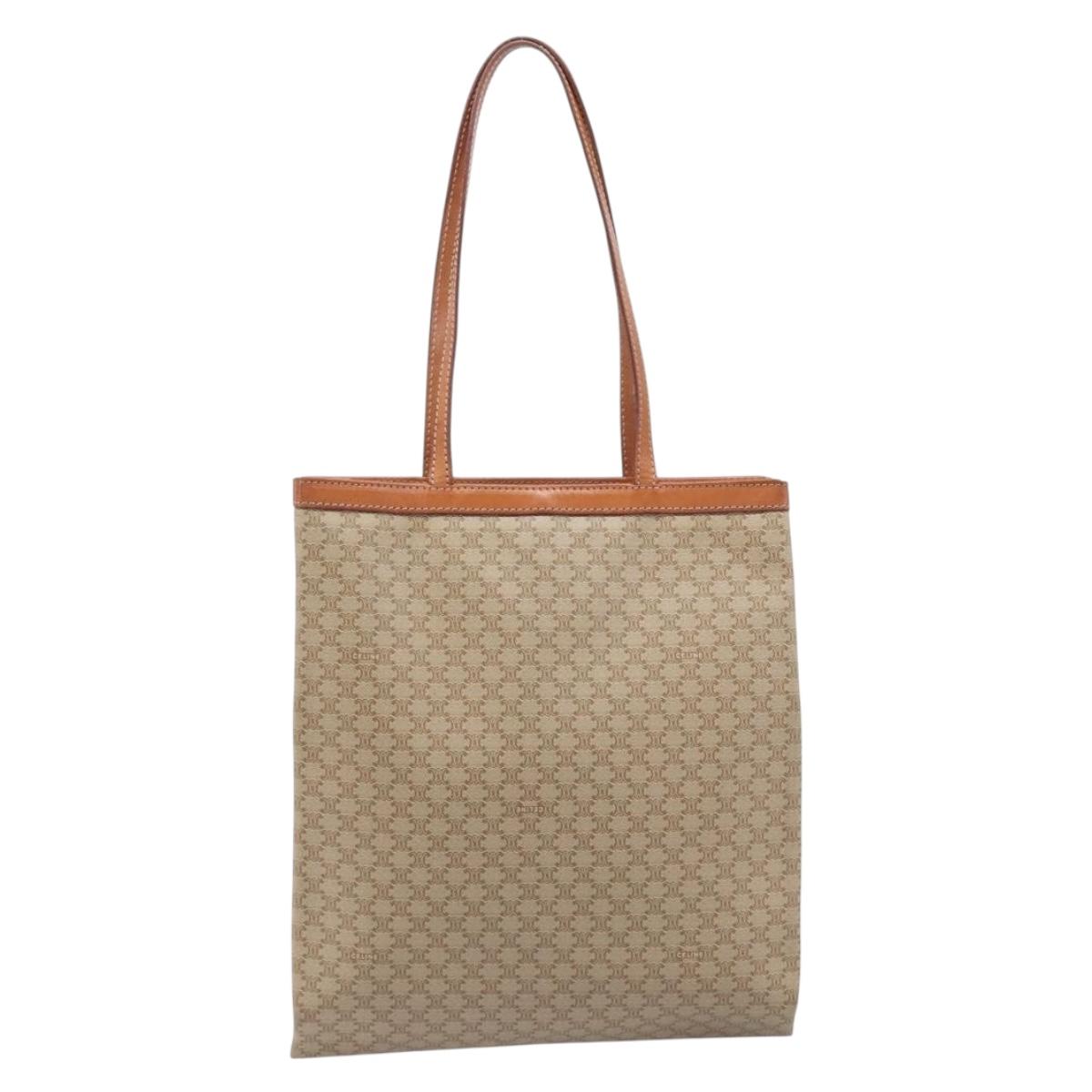 CELINE Macadam Tote Bag PVC Beige Auth ep17085