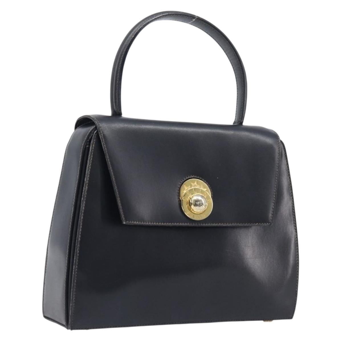 CELINE Hand Bag Leather Black Gold Tone Auth ep17090