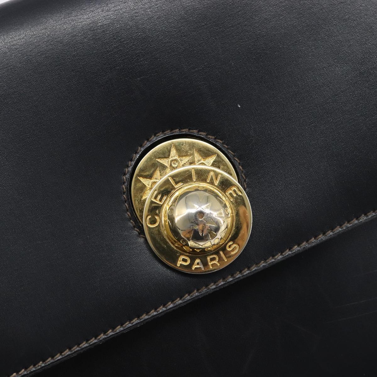 CELINE Hand Bag Leather Black Gold Tone Auth ep17090