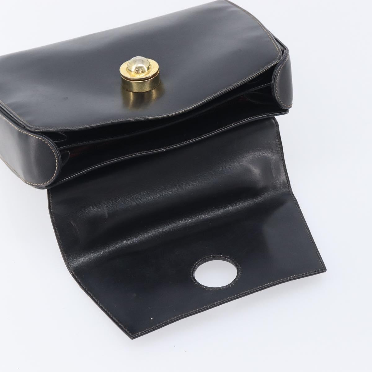CELINE Hand Bag Leather Black Gold Tone Auth ep17090