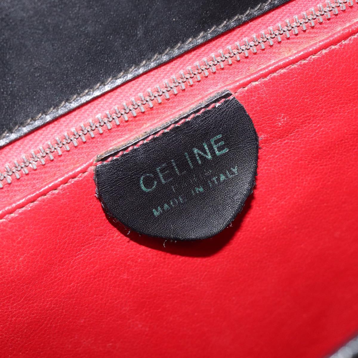CELINE Hand Bag Leather Black Gold Tone Auth ep17090