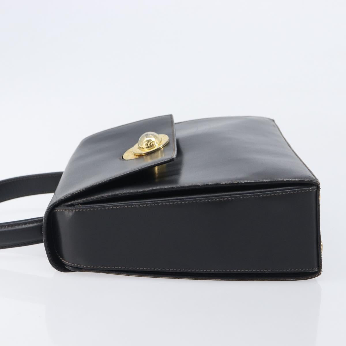 CELINE Hand Bag Leather Black Gold Tone Auth ep17090