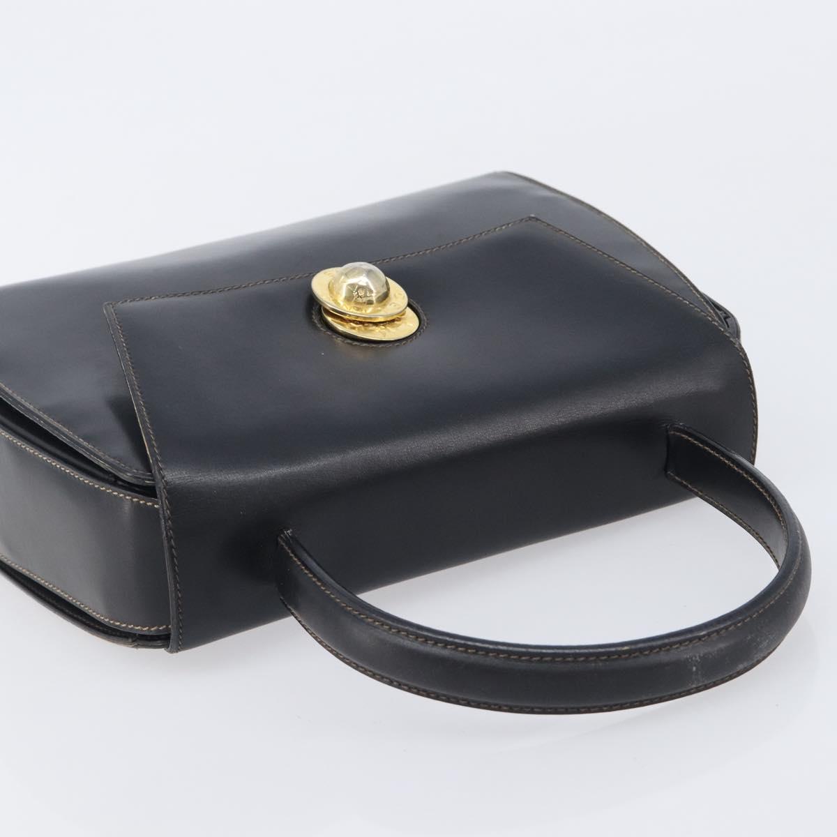 CELINE Hand Bag Leather Black Gold Tone Auth ep17090