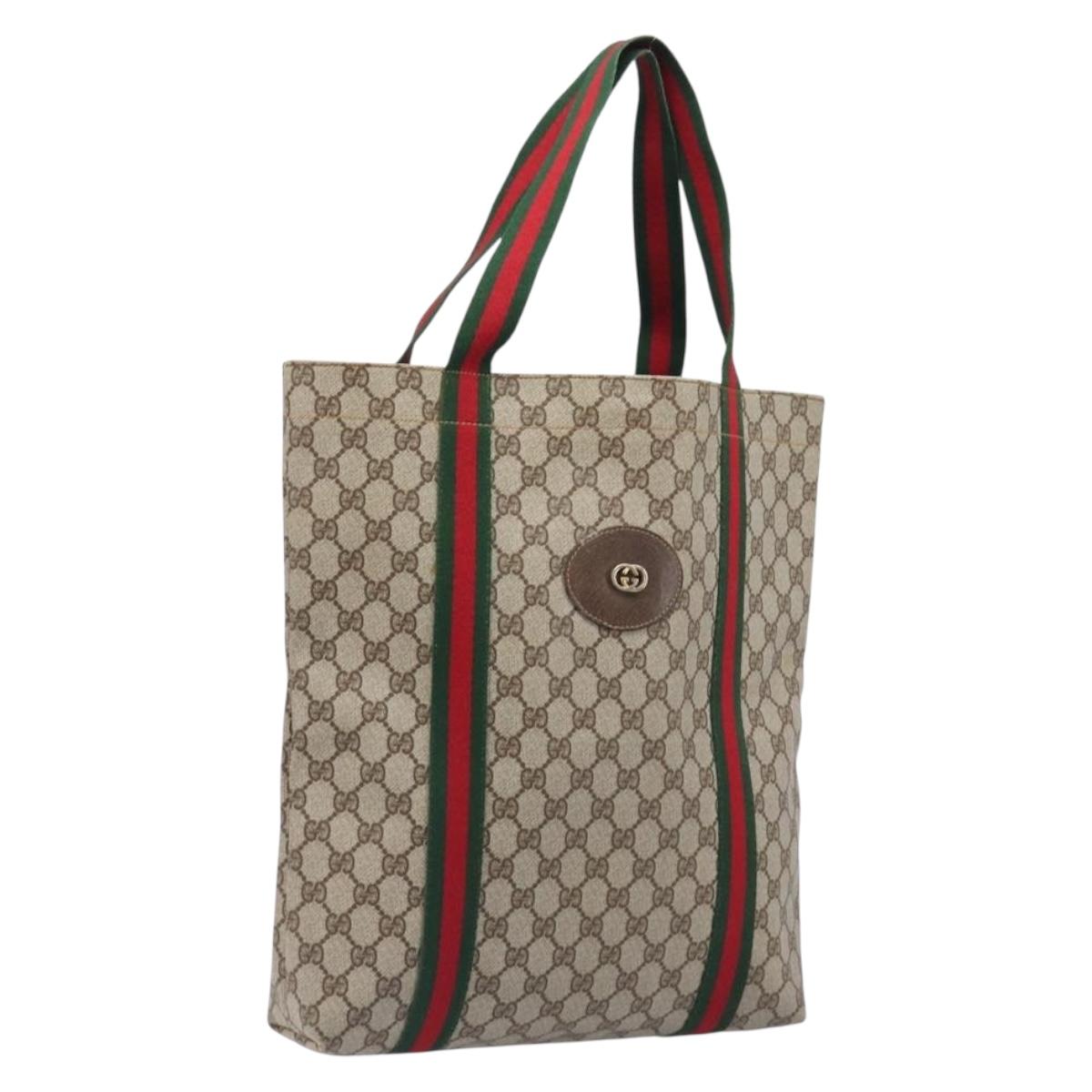 GUCCI GG Supreme Web Sherry Line Tote Bag PVC Beige Gold Tone Auth ep17091