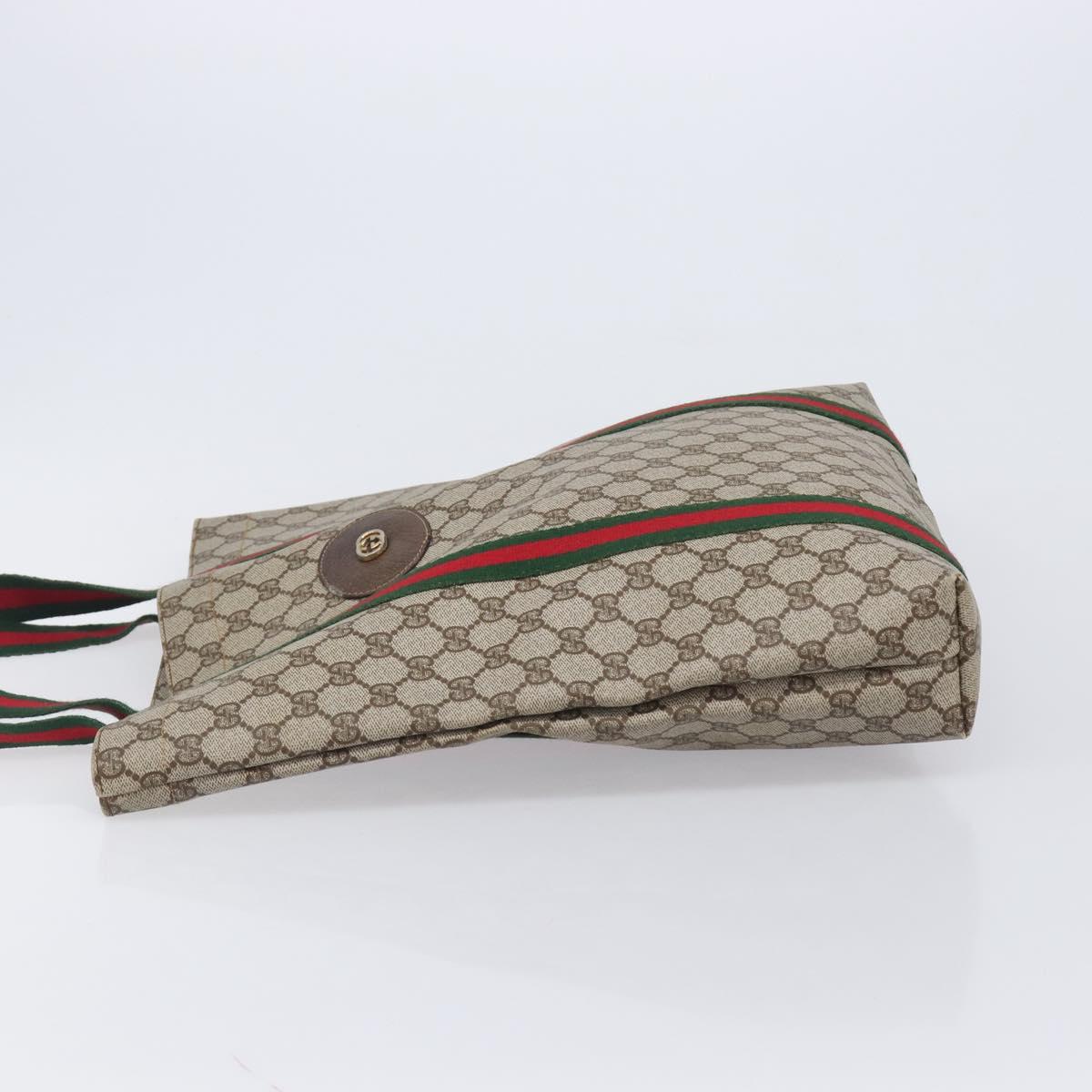 GUCCI GG Supreme Web Sherry Line Tote Bag PVC Beige Gold Tone Auth ep17091