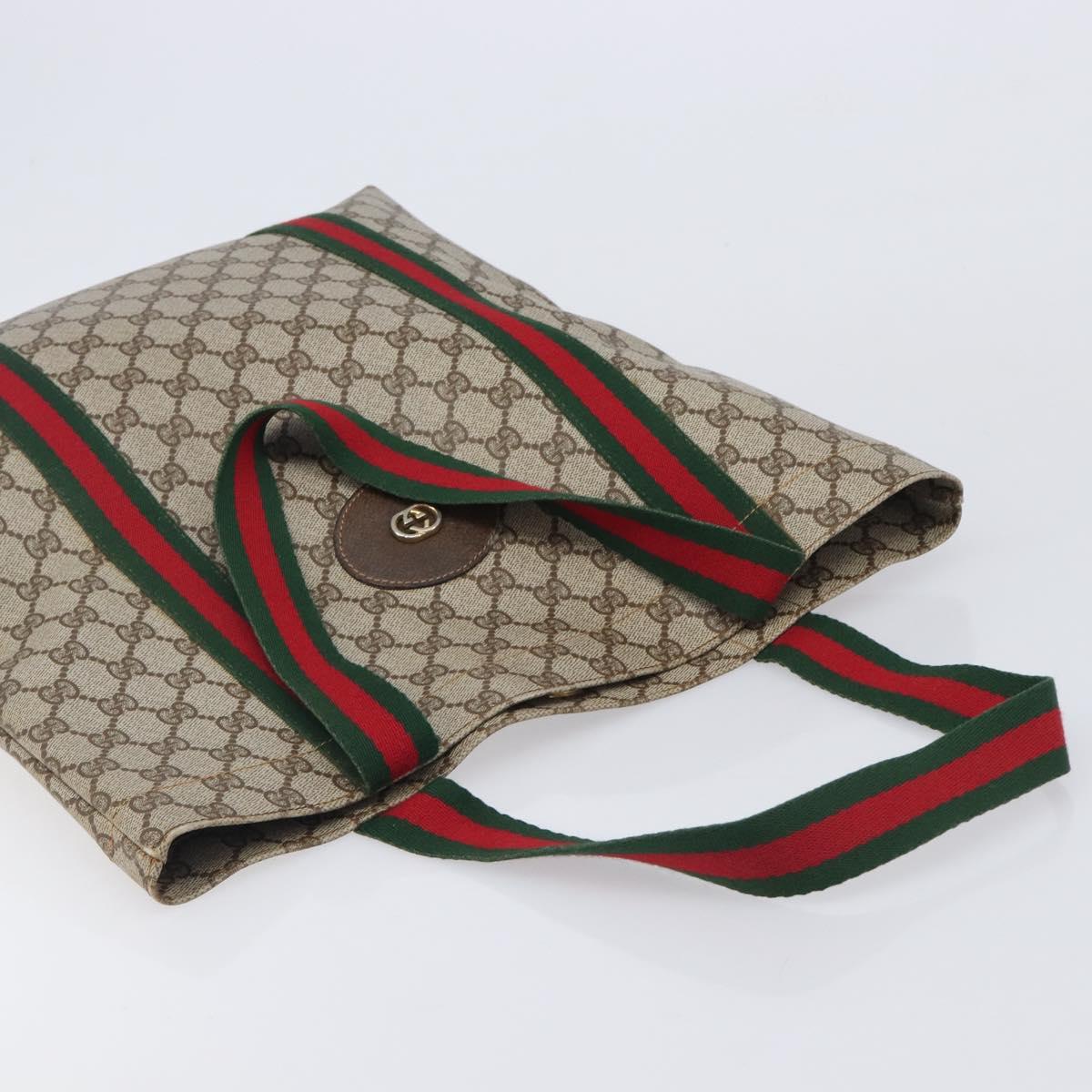 GUCCI GG Supreme Web Sherry Line Tote Bag PVC Beige Gold Tone Auth ep17091