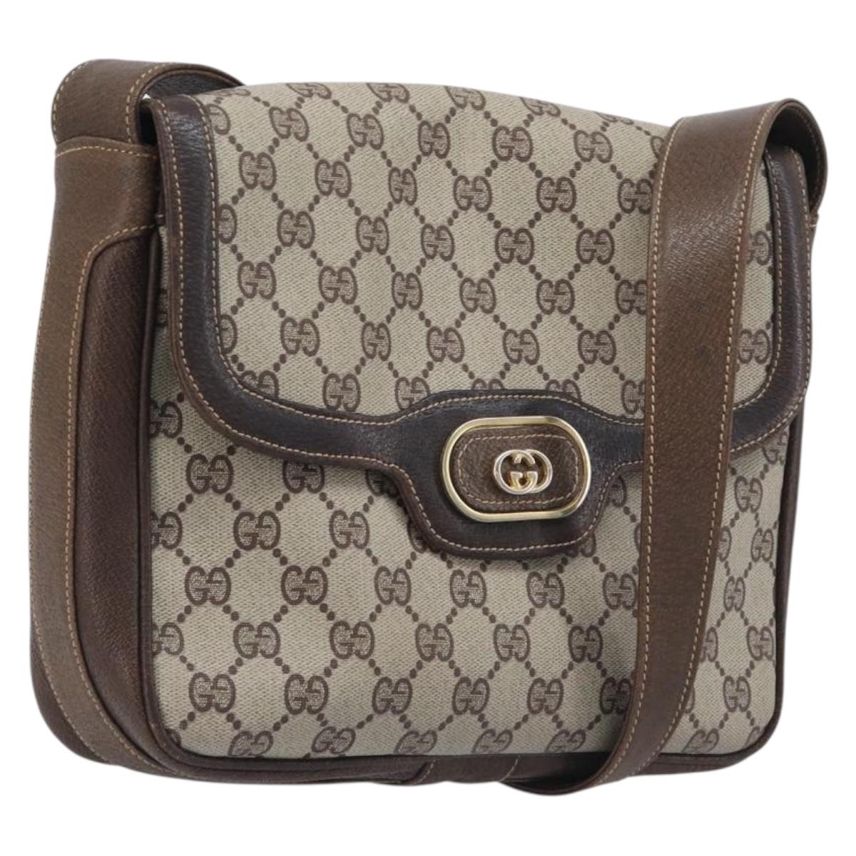 GUCCI GG Supreme Shoulder Bag PVC Beige Gold Tone Auth ep17093