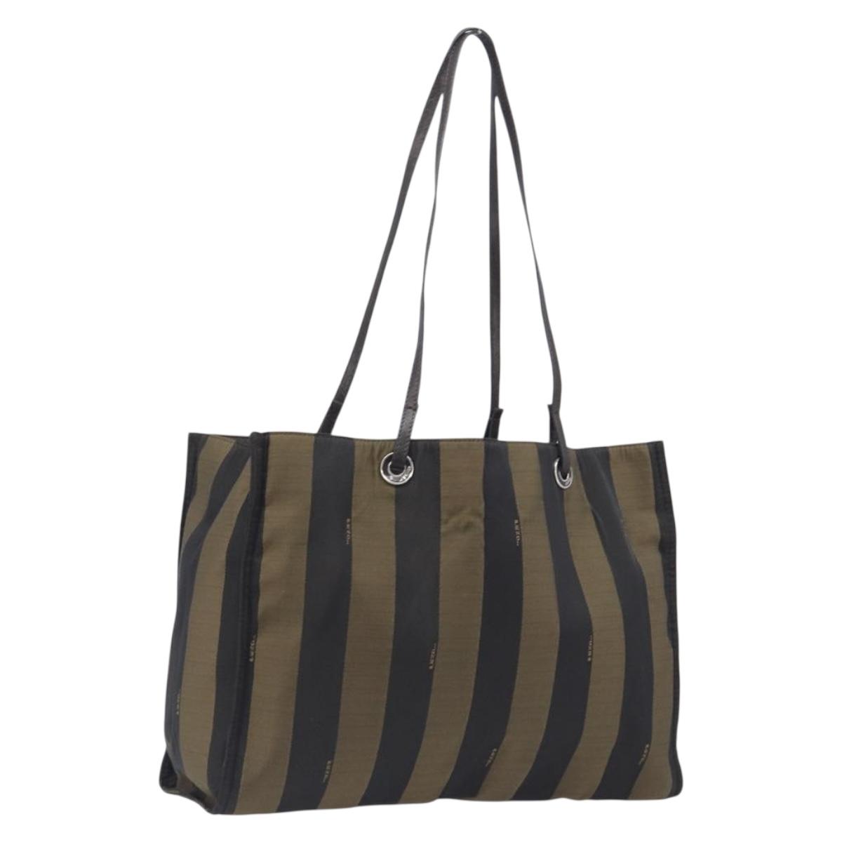 FENDI Pecan Hand Bag Canvas Brown Silver Auth ep17094
