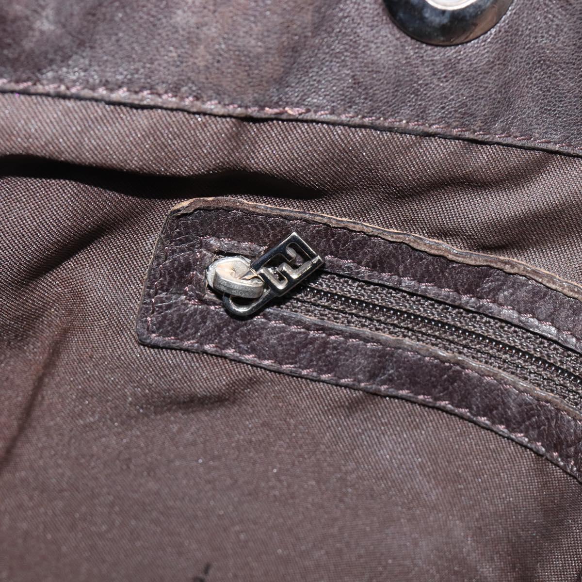FENDI Pecan Hand Bag Canvas Brown Silver Auth ep17094