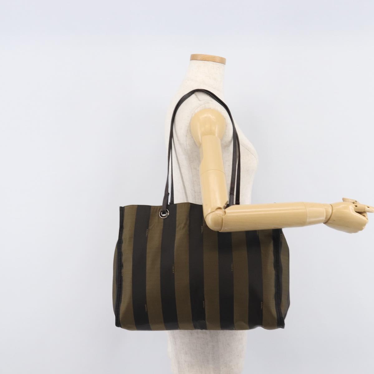 FENDI Pecan Hand Bag Canvas Brown Silver Auth ep17094