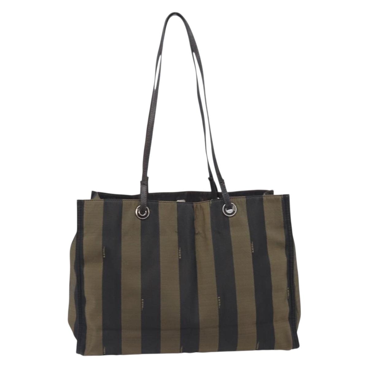 FENDI Pecan Hand Bag Canvas Brown Silver Auth ep17094