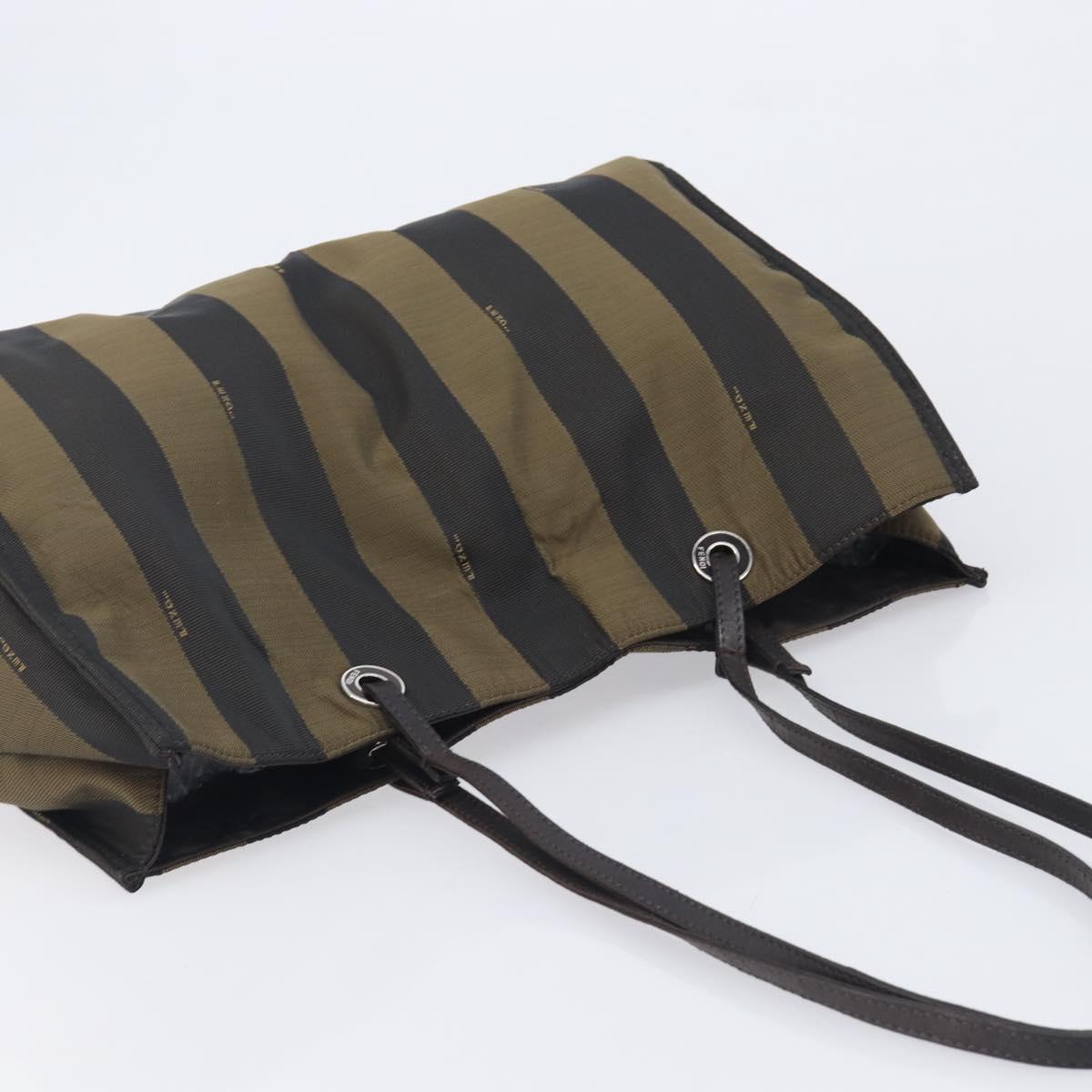 FENDI Pecan Hand Bag Canvas Brown Silver Auth ep17094