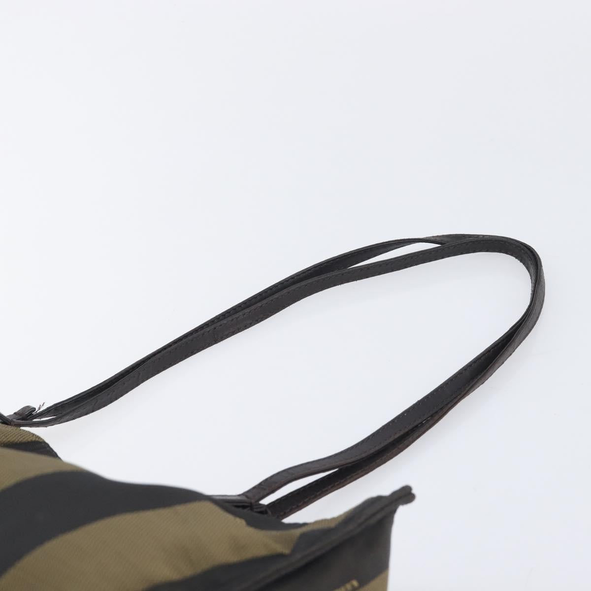 FENDI Pecan Hand Bag Canvas Brown Silver Auth ep17094