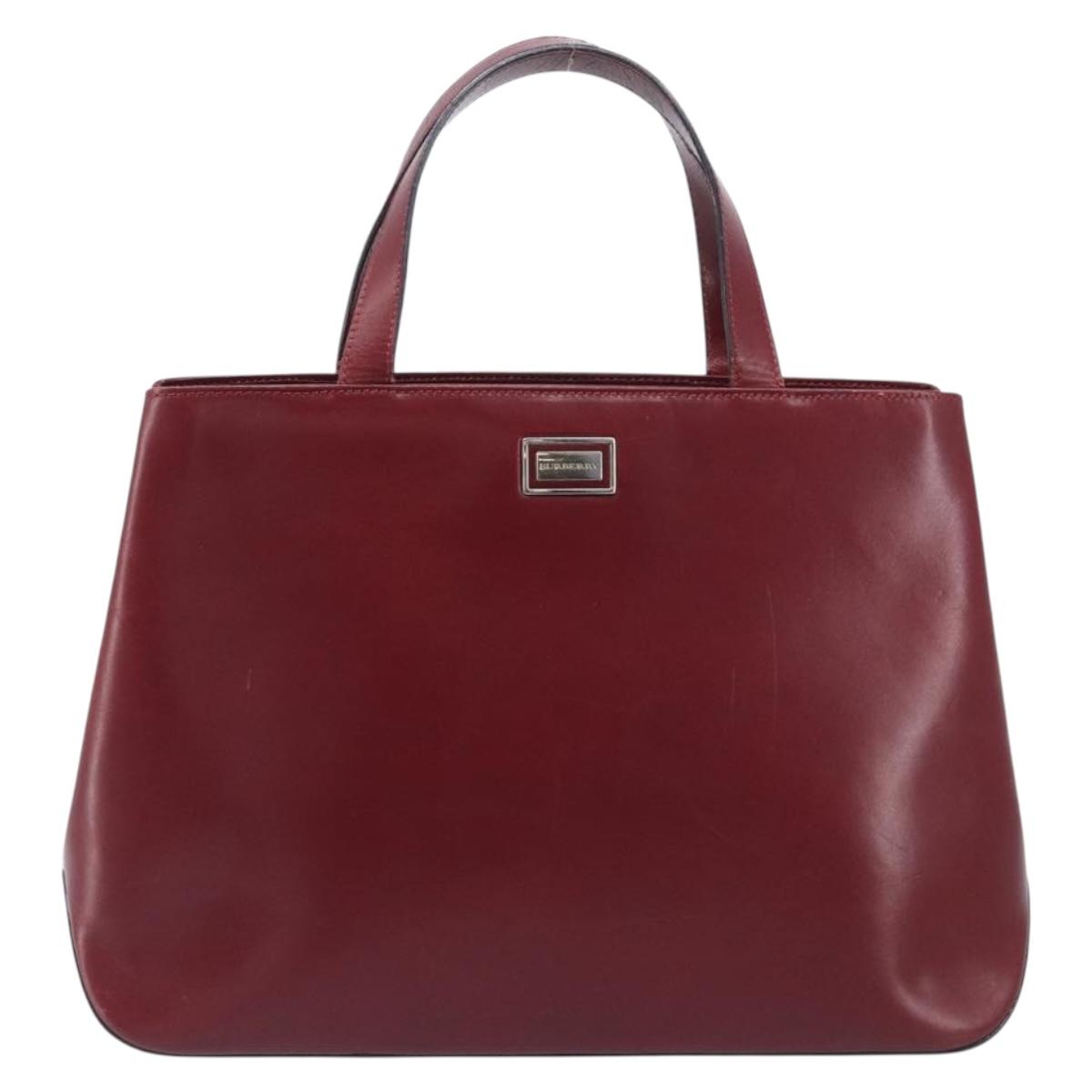 BURBERRY Hand Bag Leather Red Silver Auth ep17095