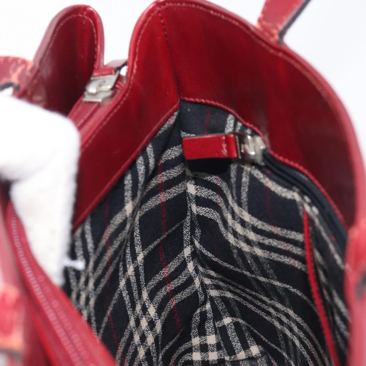 BURBERRY Hand Bag Leather Red Silver Auth ep17095