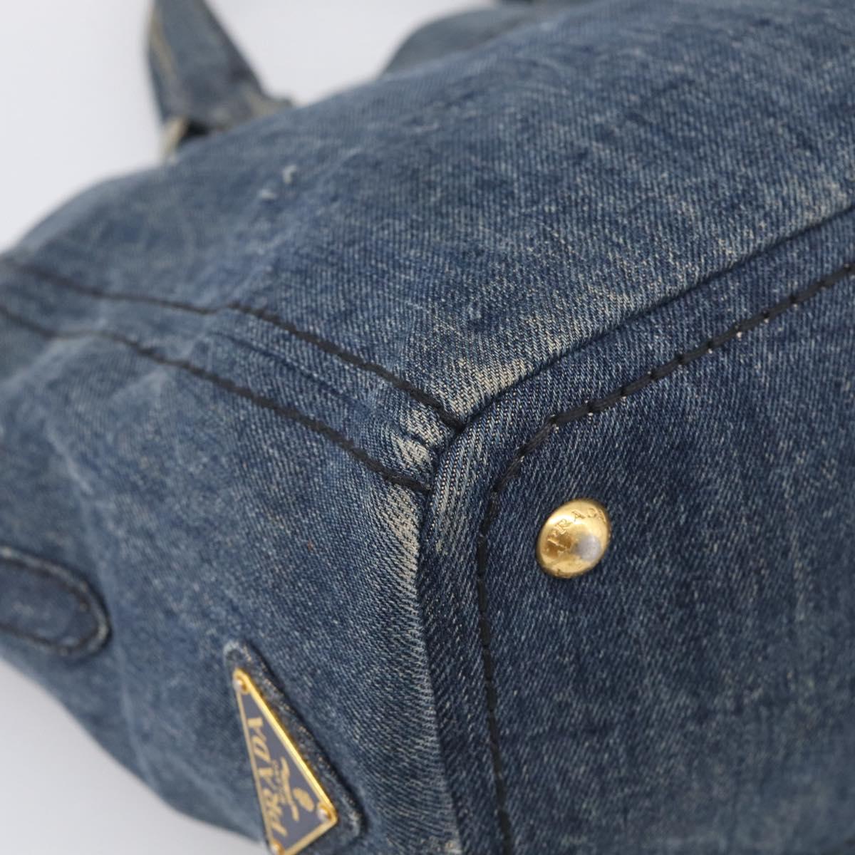 PRADA Canapa Hand Bag Denim Blue Gold Tone Auth ep17099