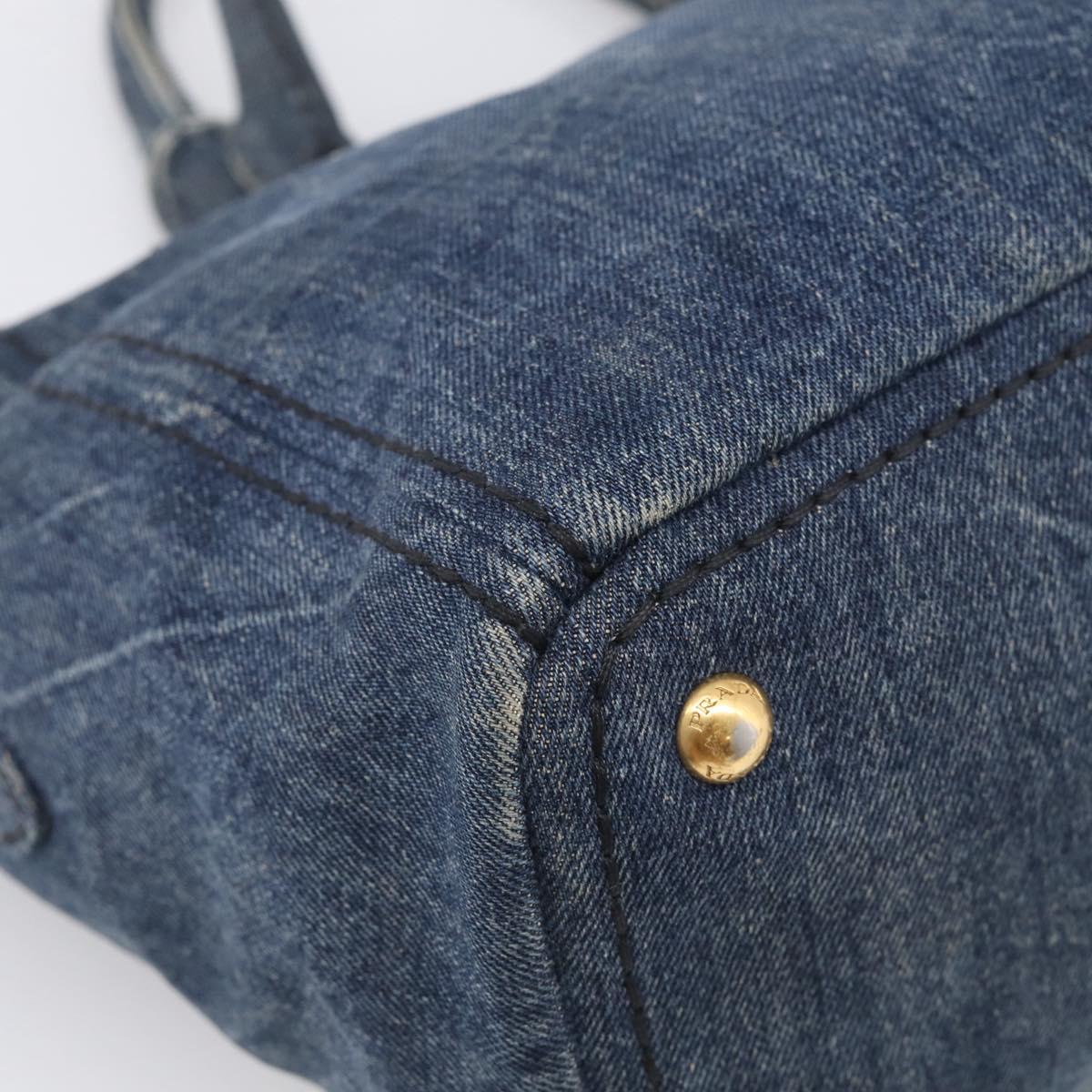 PRADA Canapa Hand Bag Denim Blue Gold Tone Auth ep17099