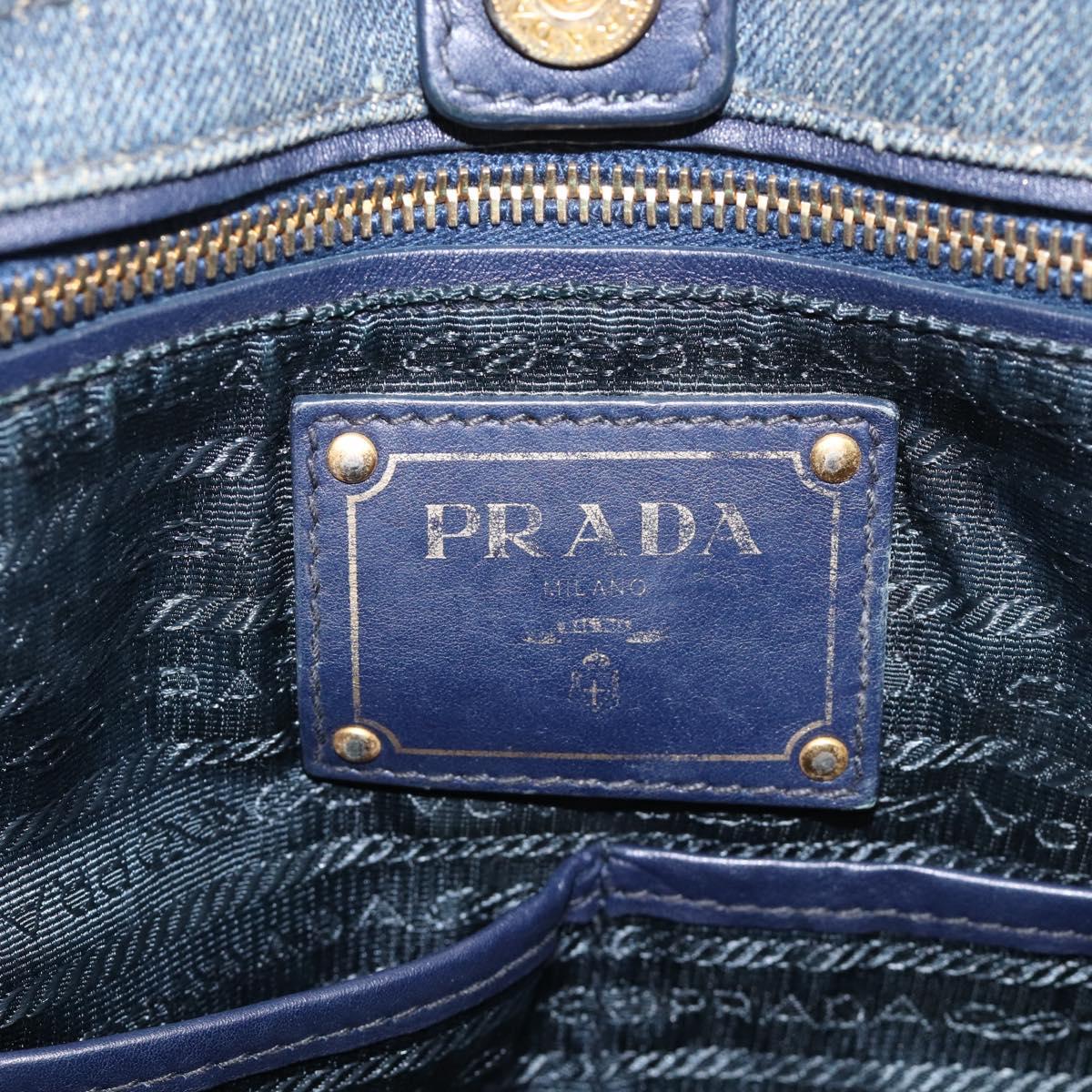 PRADA Canapa Hand Bag Denim Blue Gold Tone Auth ep17099