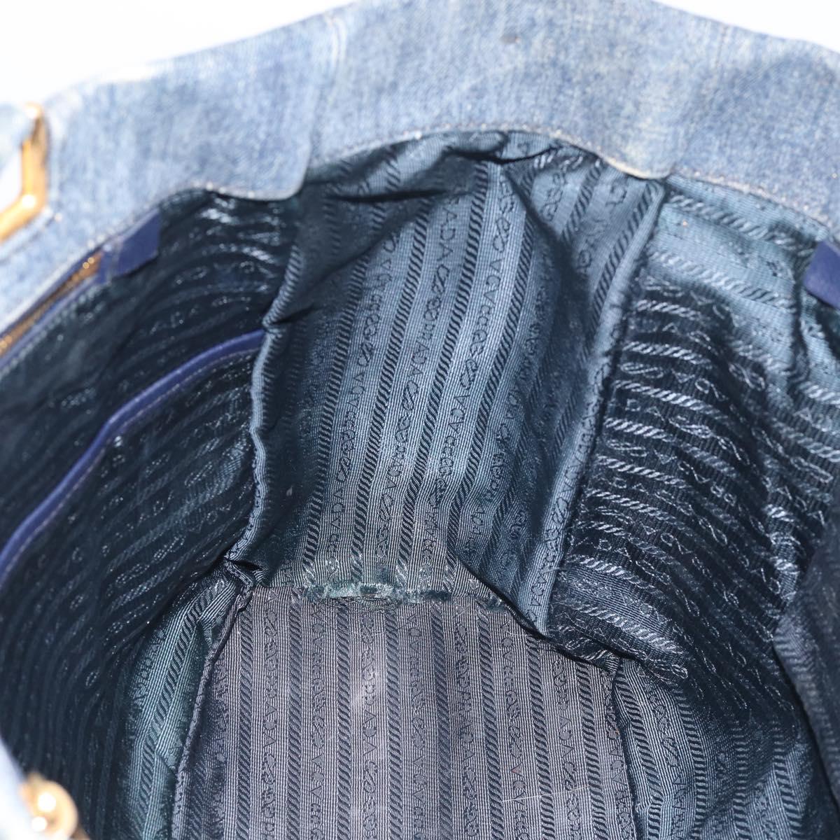 PRADA Canapa Hand Bag Denim Blue Gold Tone Auth ep17099