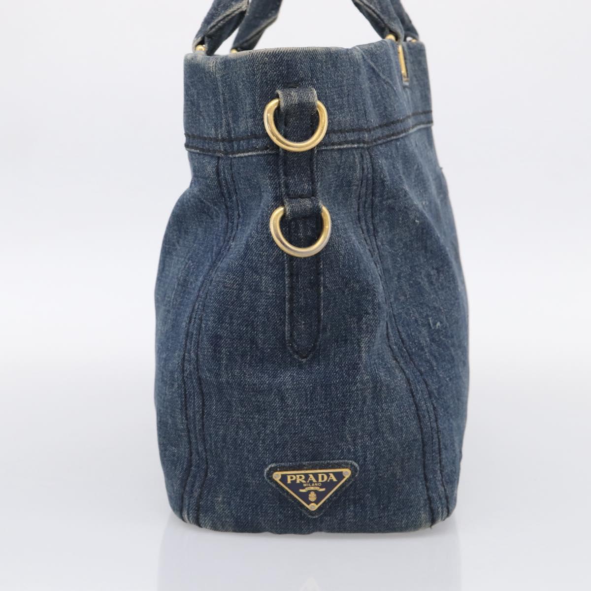 PRADA Canapa Hand Bag Denim Blue Gold Tone Auth ep17099