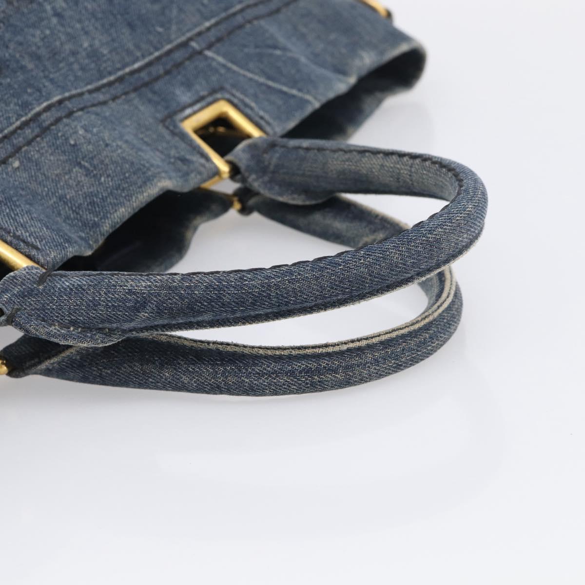 PRADA Canapa Hand Bag Denim Blue Gold Tone Auth ep17099
