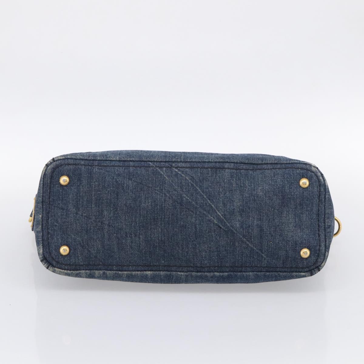 PRADA Canapa Hand Bag Denim Blue Gold Tone Auth ep17099