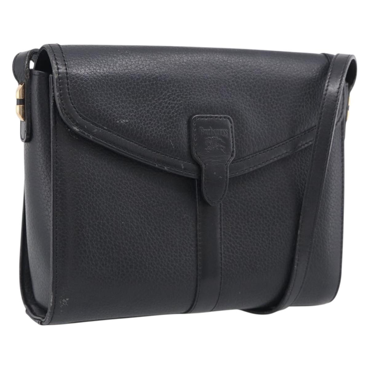 Burberrys Shoulder Bag Leather Black Gold Tone Auth ep17102