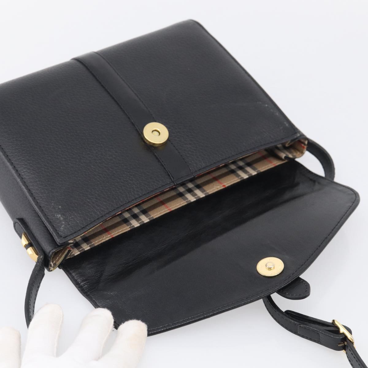 Burberrys Shoulder Bag Leather Black Gold Tone Auth ep17102