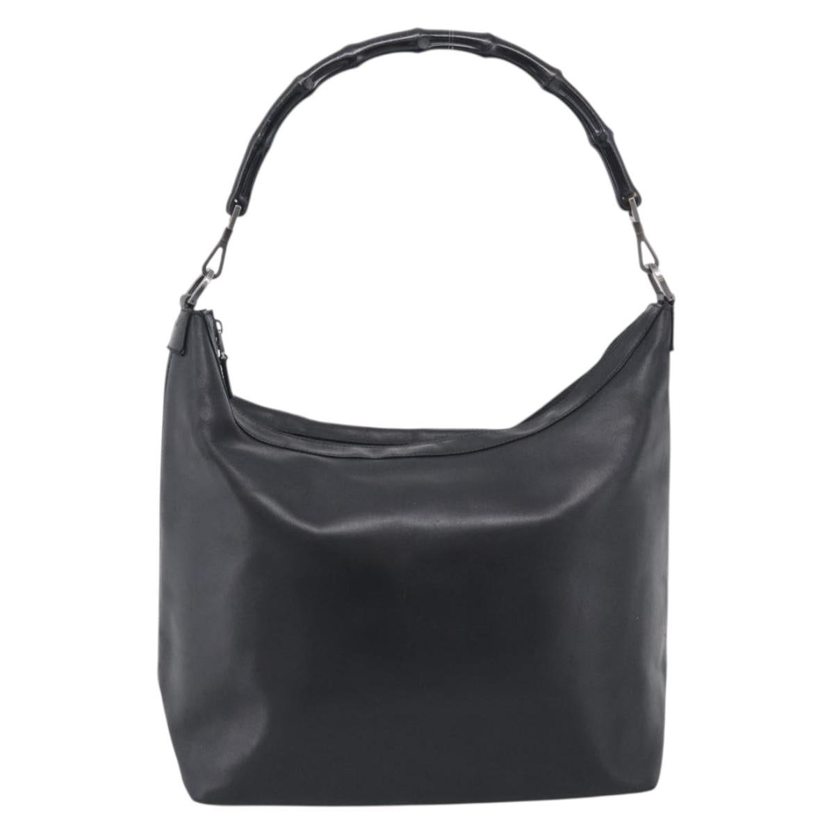 GUCCI Bamboo Tote Bag Leather Black Silver 000 0833 2853 Auth ep17106