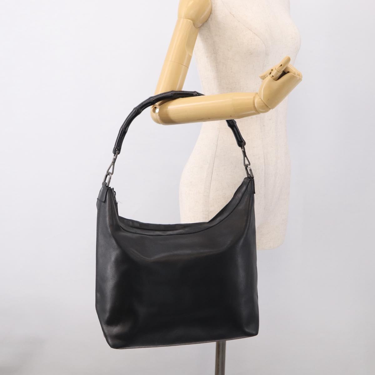 GUCCI Bamboo Tote Bag Leather Black Silver 000 0833 2853 Auth ep17106