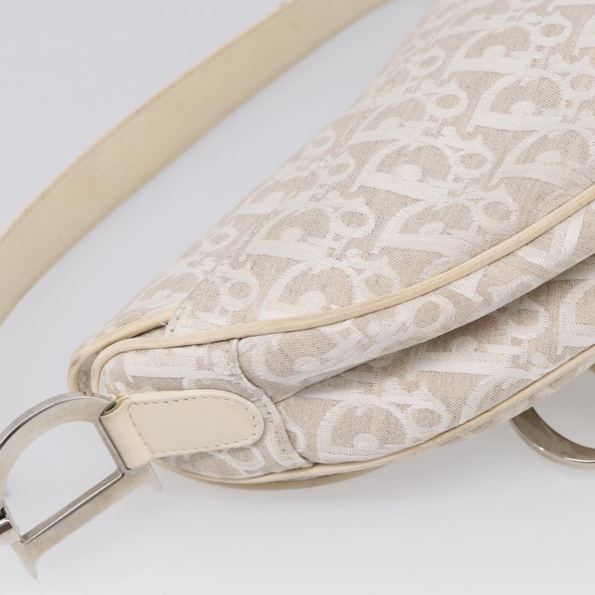 Christian Dior Trotter Canvas saddle Hand Bag Beige Silver Auth ep17108V