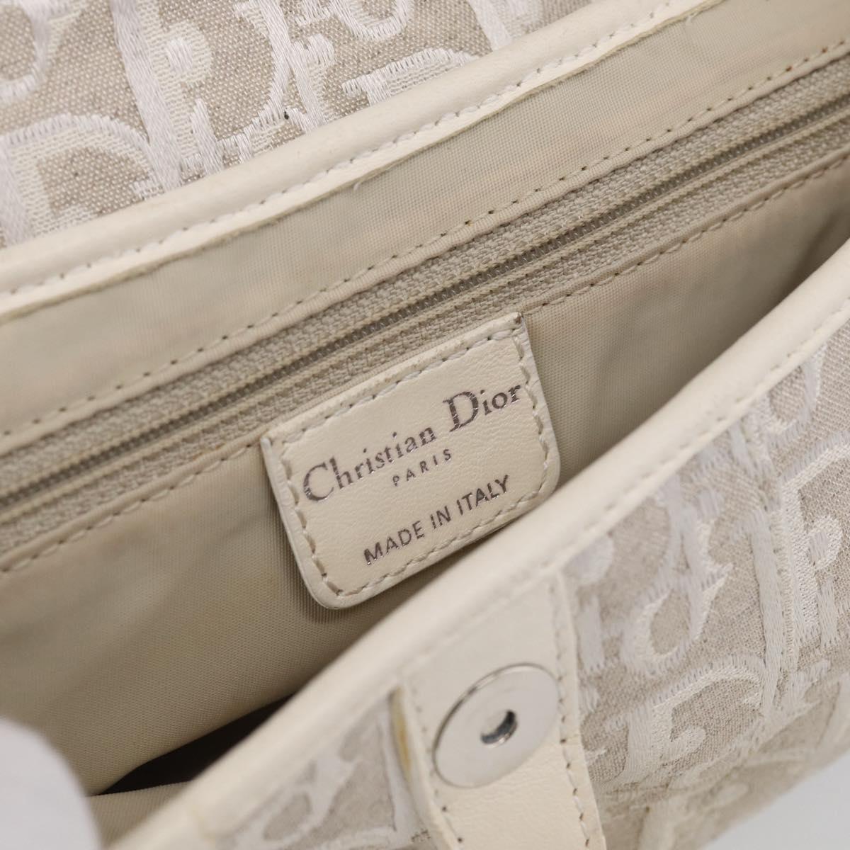 Christian Dior Trotter Canvas saddle Hand Bag Beige Silver Auth ep17108V