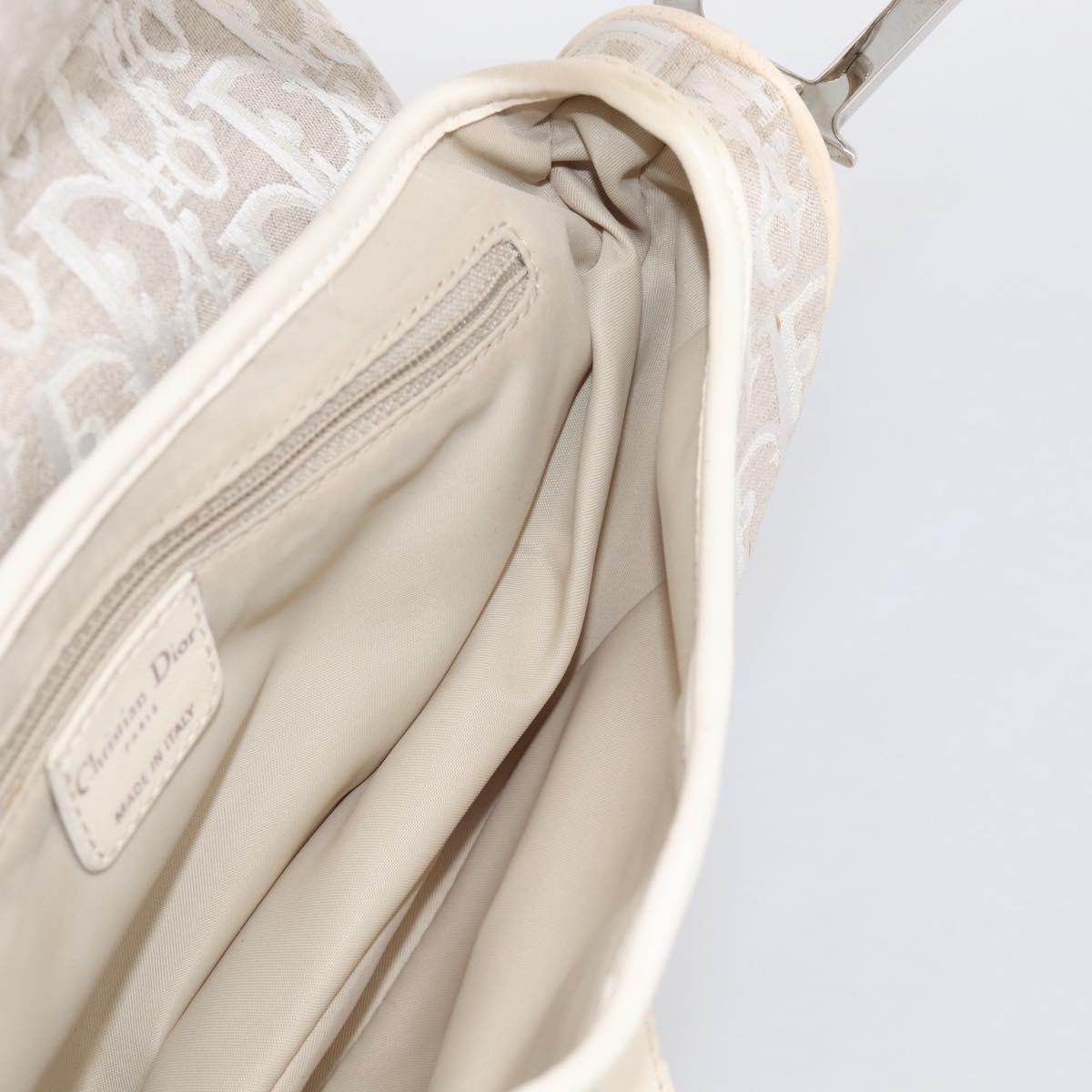 Christian Dior Trotter Canvas saddle Hand Bag Beige Silver Auth ep17108V