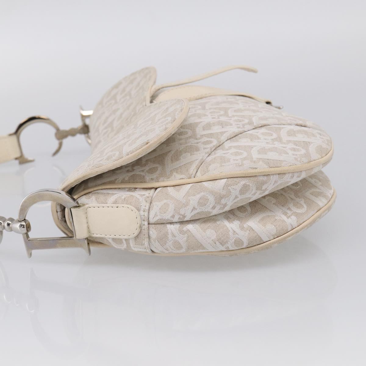 Christian Dior Trotter Canvas saddle Hand Bag Beige Silver Auth ep17108V