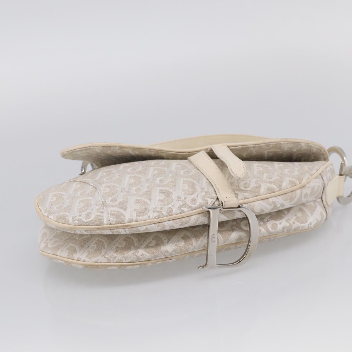 Christian Dior Trotter Canvas saddle Hand Bag Beige Silver Auth ep17108V