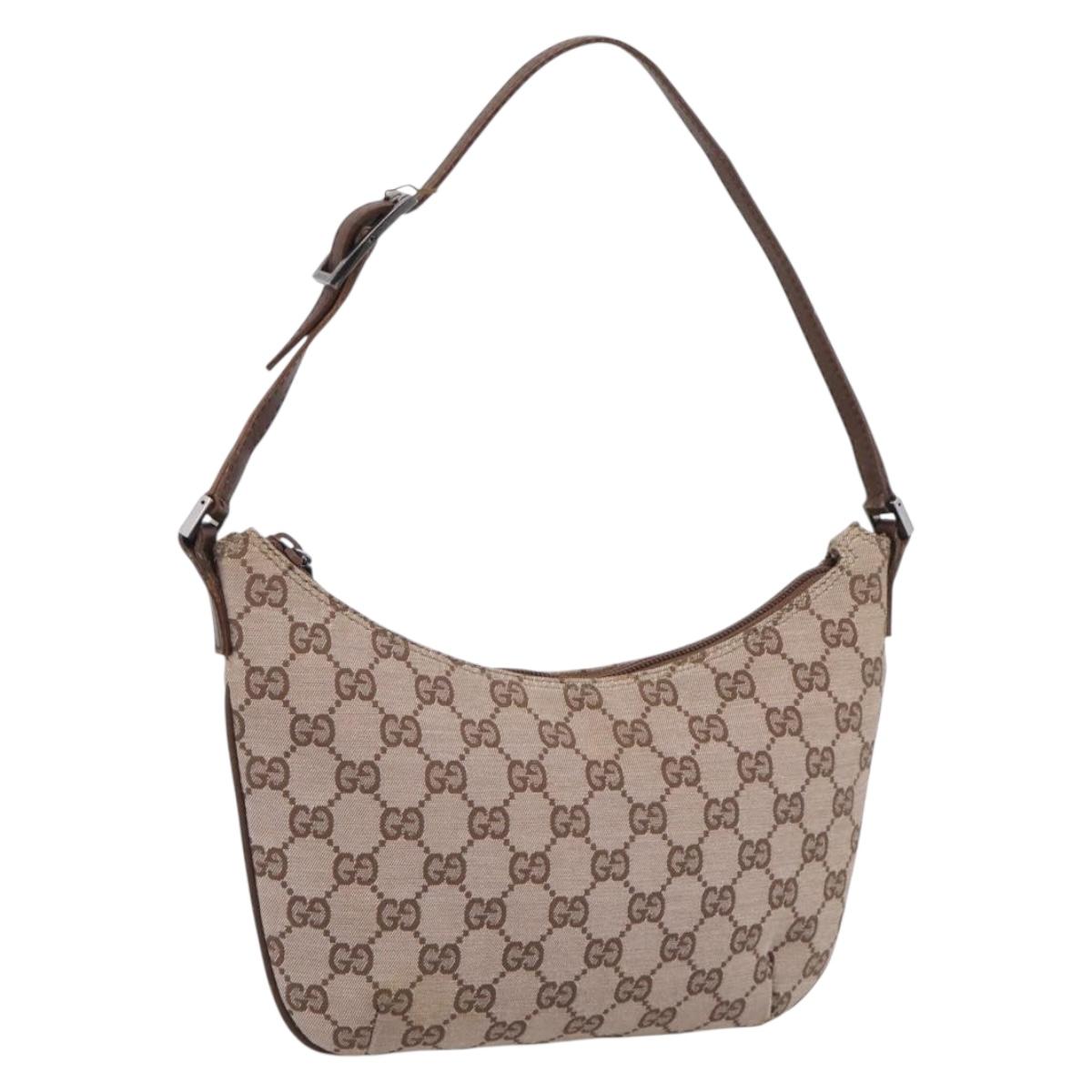 GUCCI GG Canvas Hand Bag Beige Silver 005 0813 Auth ep17109
