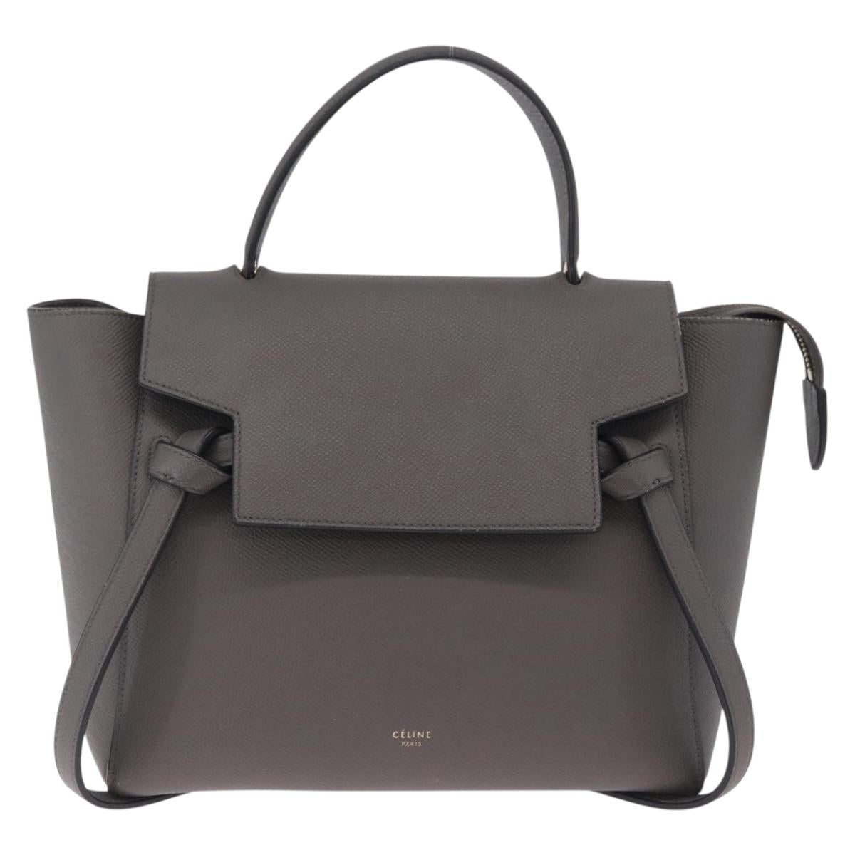 CELINE Micro Belt Hand Bag Leather 2way Gray Gold Auth ep17126V