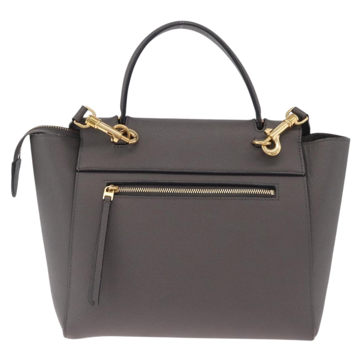CELINE Micro Belt Hand Bag Leather 2way Gray Gold Auth ep17126V