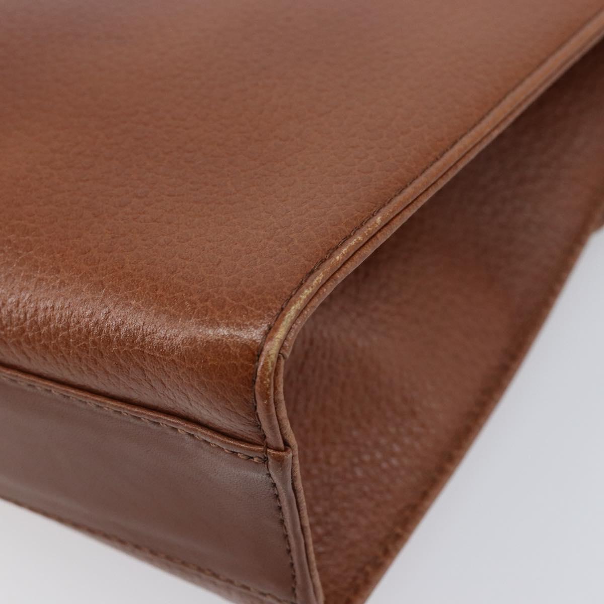 Burberrys Hand Bag Leather Brown Gold Auth ep17148