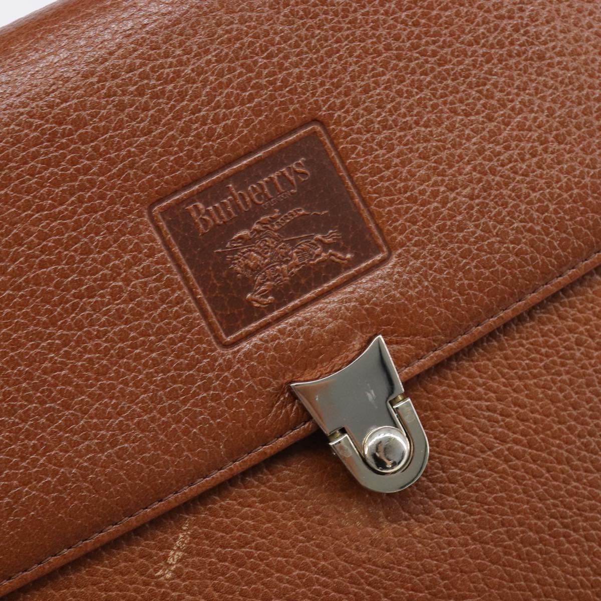 Burberrys Hand Bag Leather Brown Gold Auth ep17148