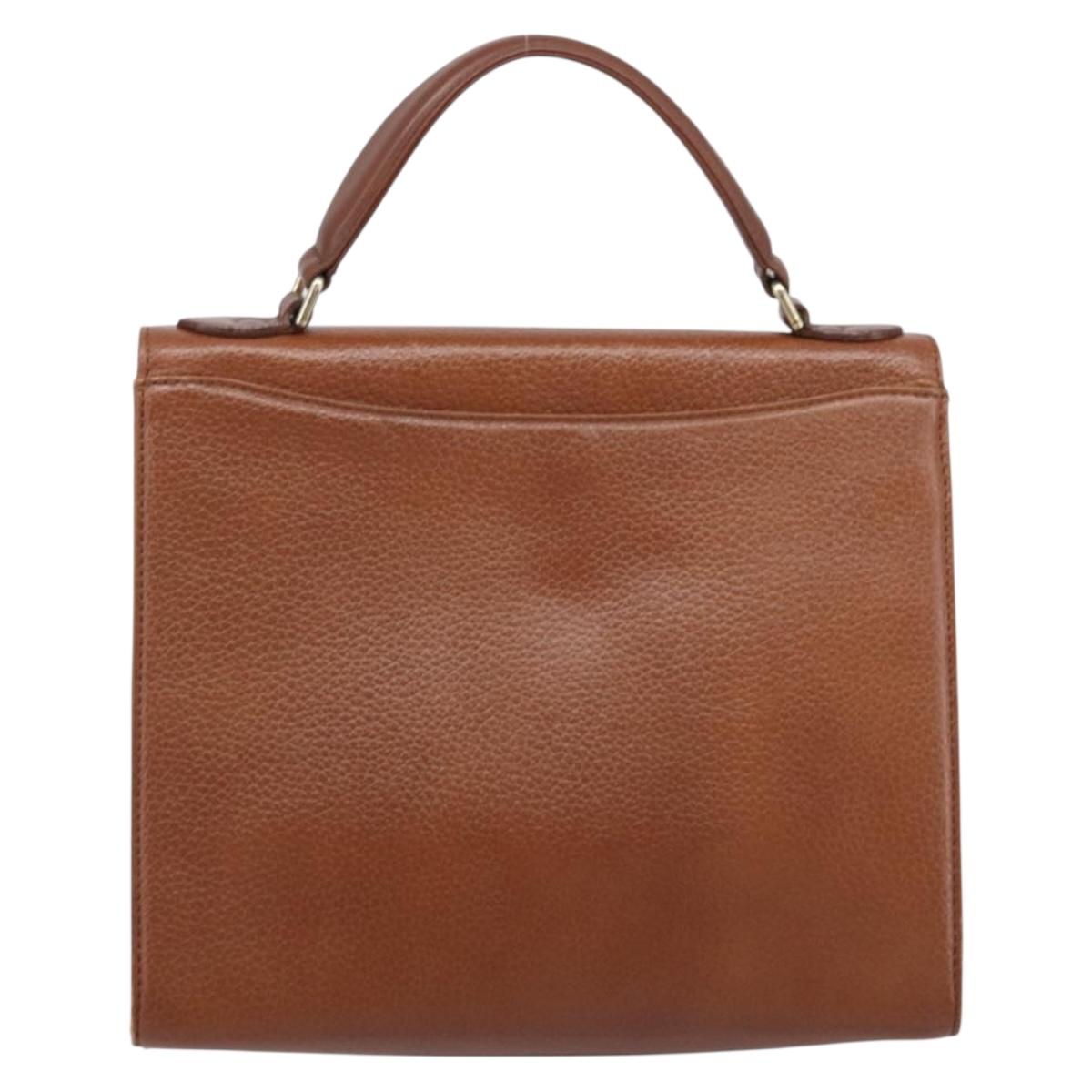 Burberrys Hand Bag Leather Brown Gold Auth ep17148