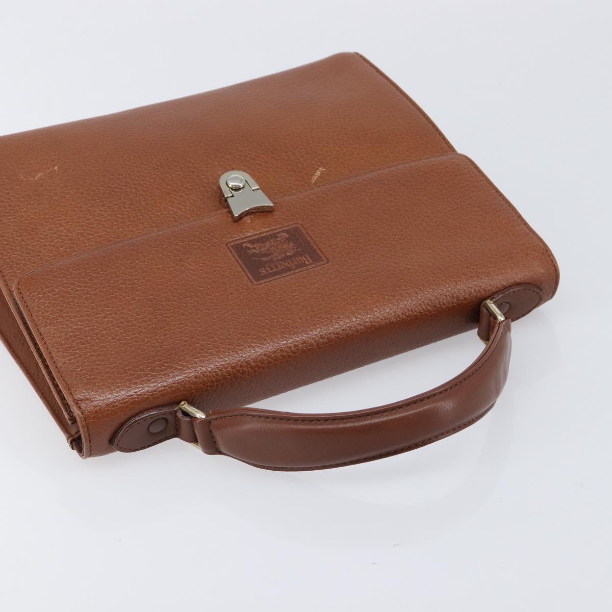 Burberrys Hand Bag Leather Brown Gold Auth ep17148