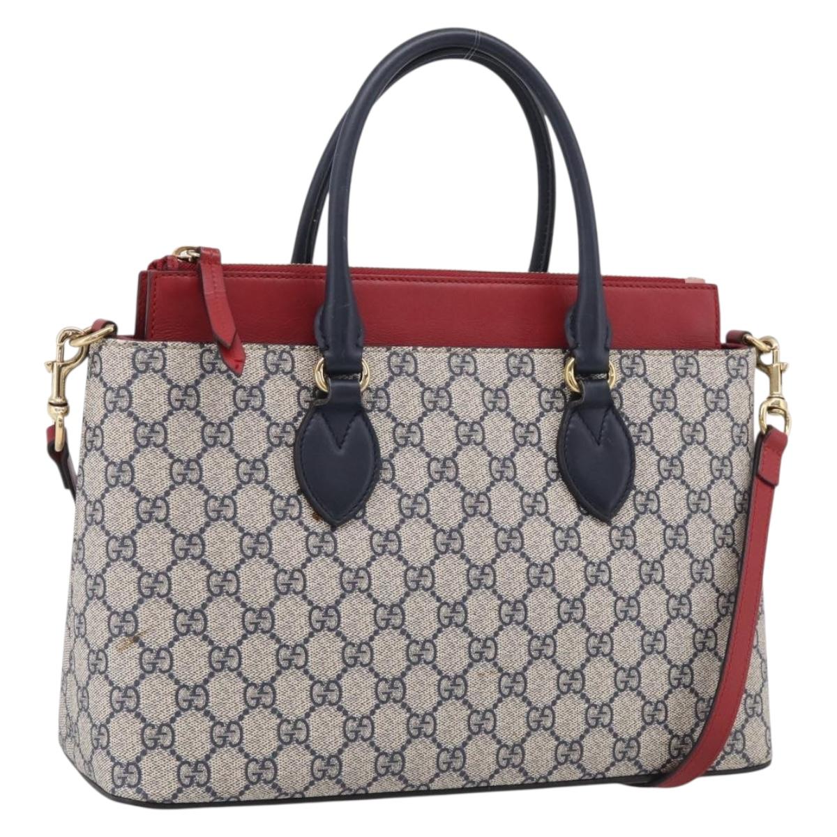 GUCCI GG Supreme Hand Bag PVC 2way Navy Gold 409534 Auth ep17157V