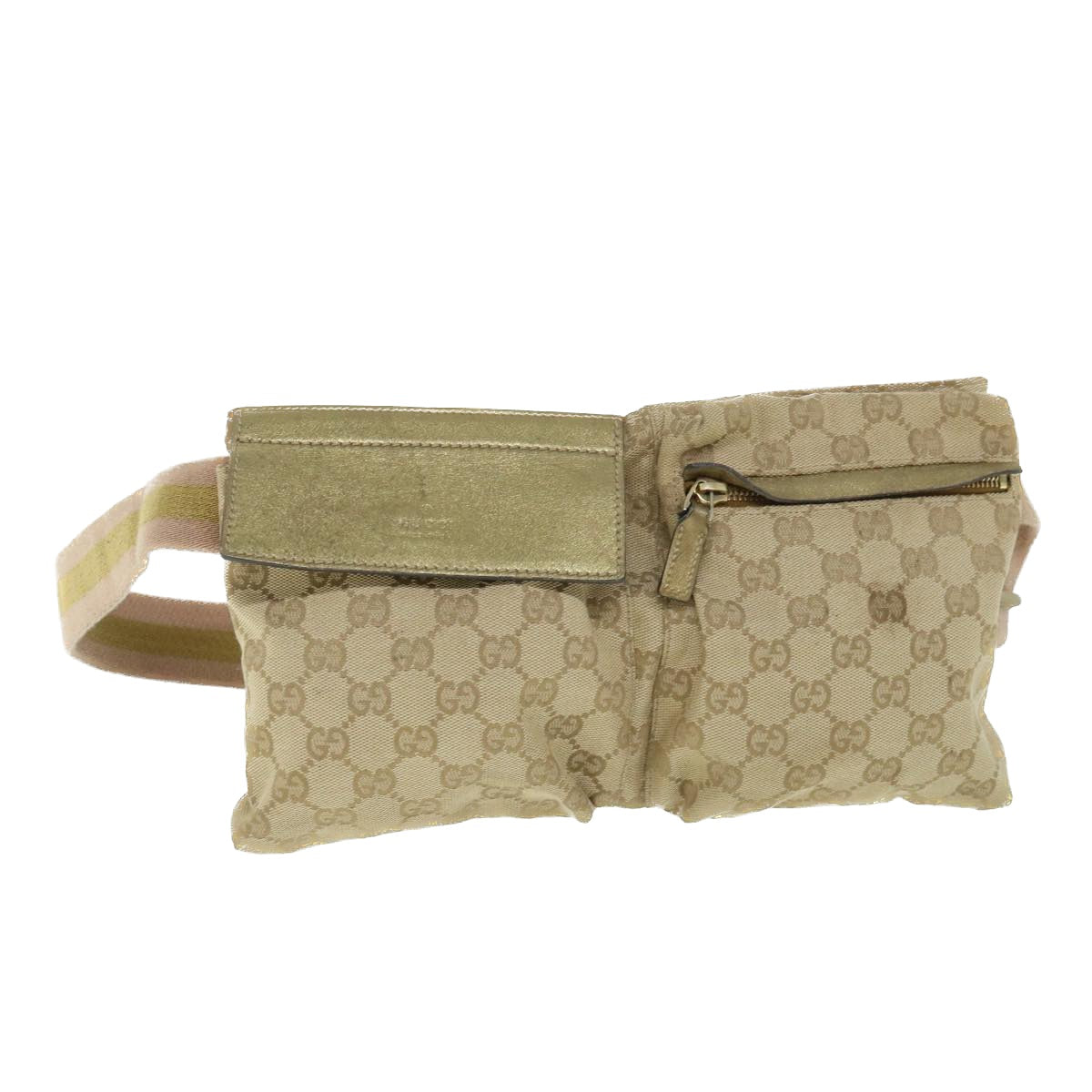 GUCCI GG Canvas Sherry Line Waist bag Beige Gold pink 28566 Auth ep1738