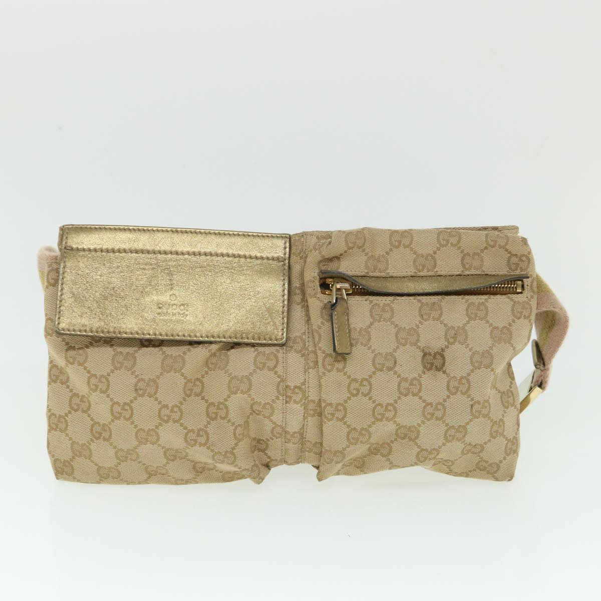 GUCCI GG Canvas Sherry Line Waist bag Beige Gold pink 28566 Auth ep1738