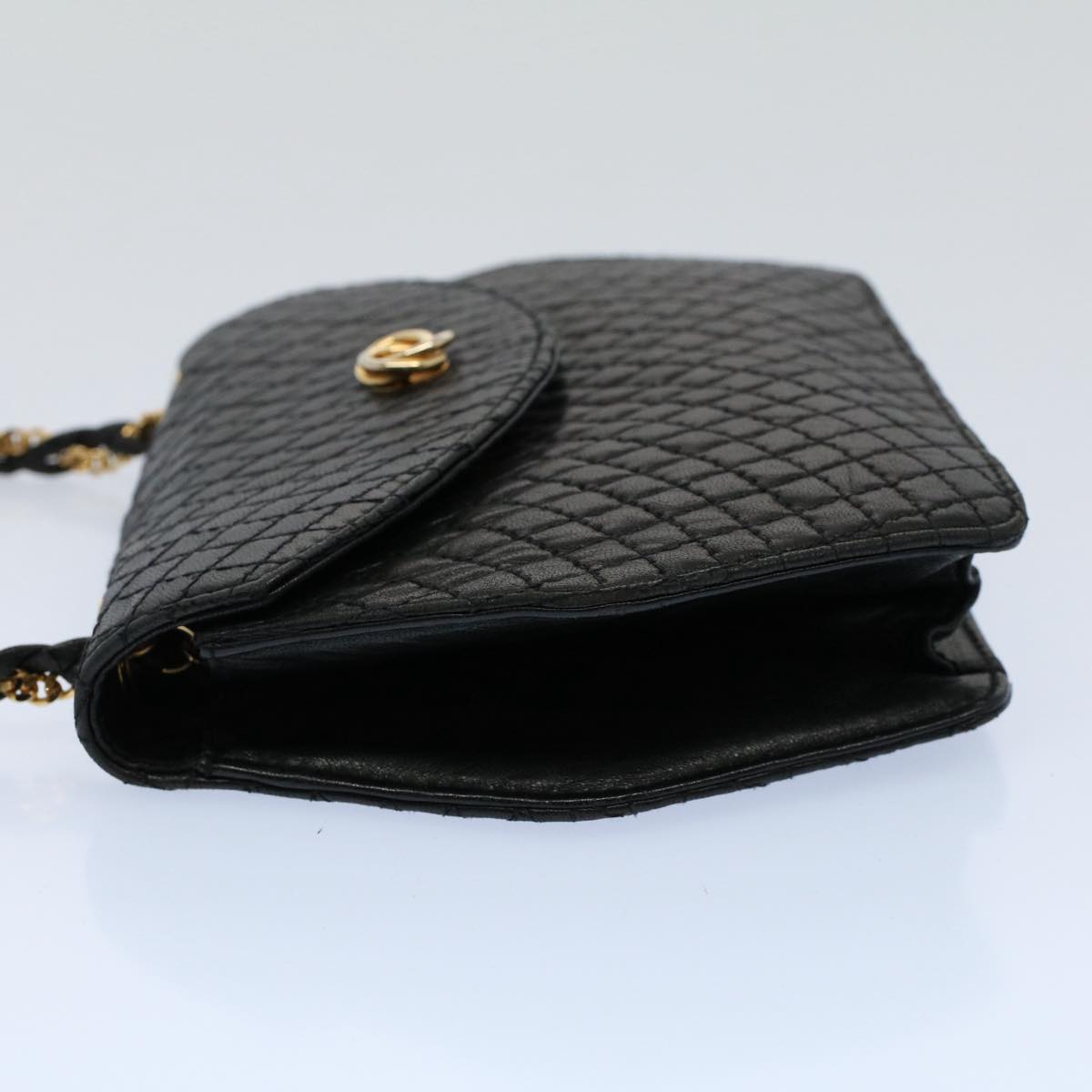 BALLY Quilted Chain Shoulder Bag Leather Black Auth ep1780