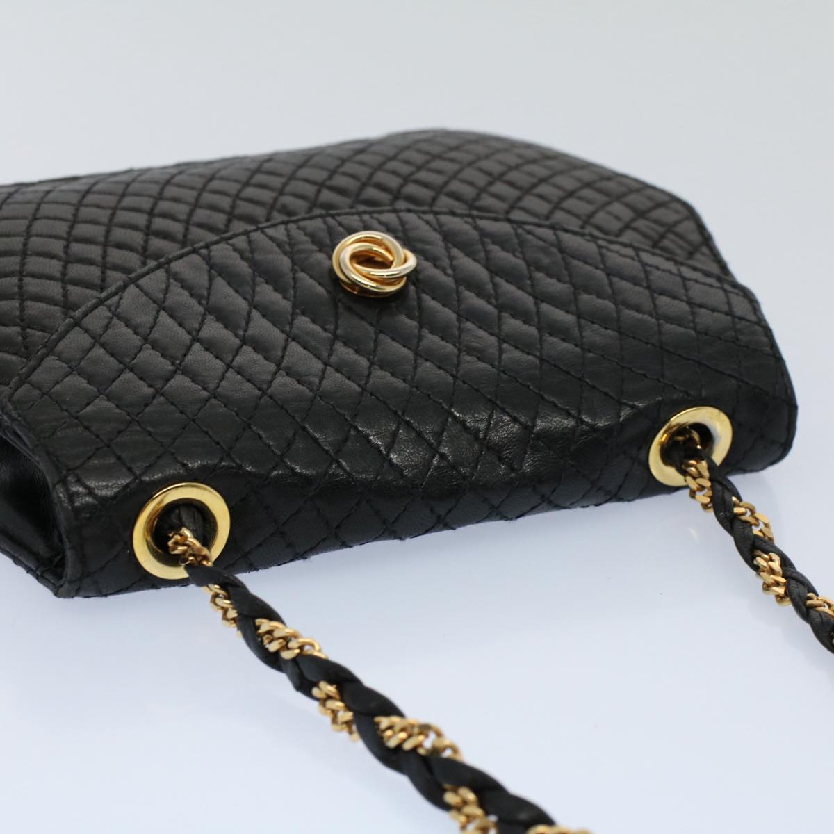 BALLY Quilted Chain Shoulder Bag Leather Black Auth ep1780