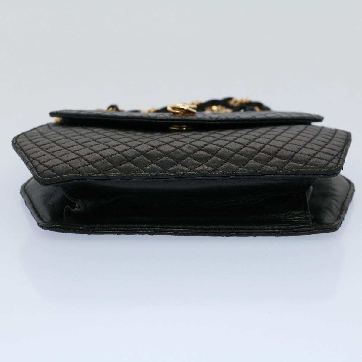 BALLY Quilted Chain Shoulder Bag Leather Black Auth ep1780